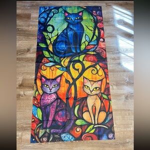 Colorful Stained Glass Cat Design Door Cover/Curtain Tapestry Flag